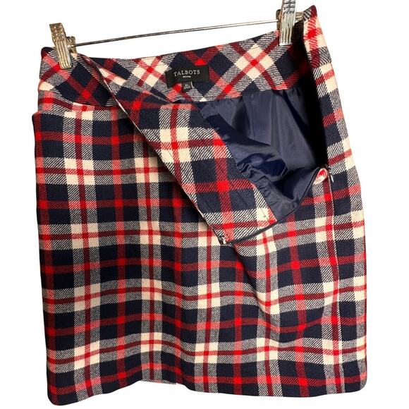 Talbots Wool Blend Mini Skirt Sz 6 P Red White Preppy Academia Blue Plaid Lined - Picture 7 of 11
